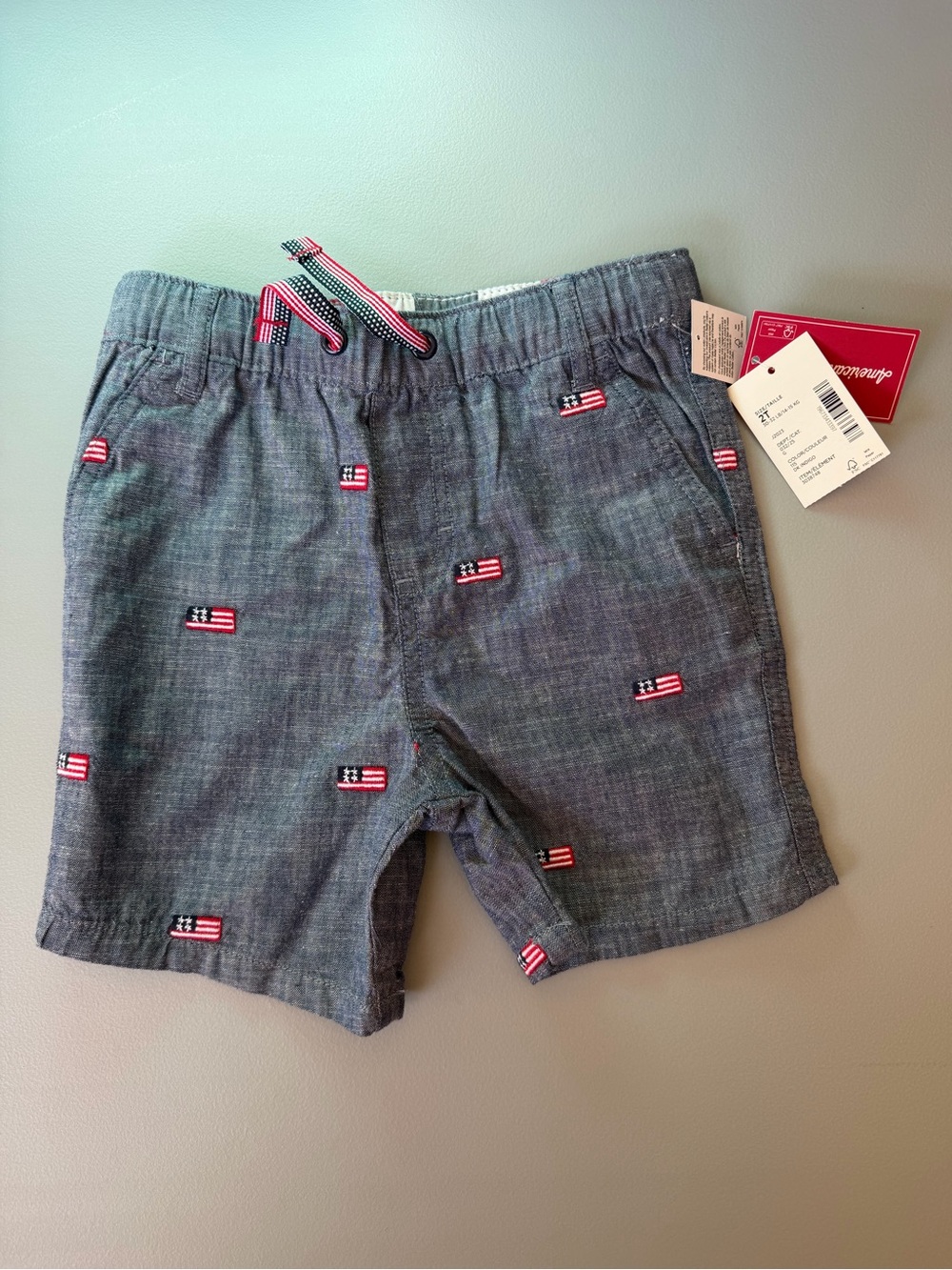 Gymboree- Children's Chambray Embroidered Flag Shorts - Navy